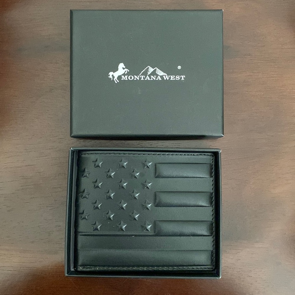 Men’s Montana West Black Wallet with American Flag Front - New